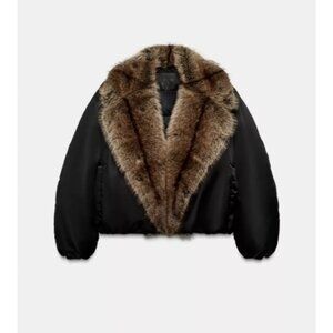 ZARA FAUX FUR COLLAR BOMBER JACKET ZW COLLECTION